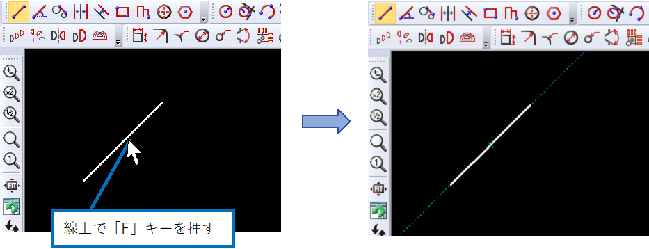 線分上で補助線を引くイメージ図