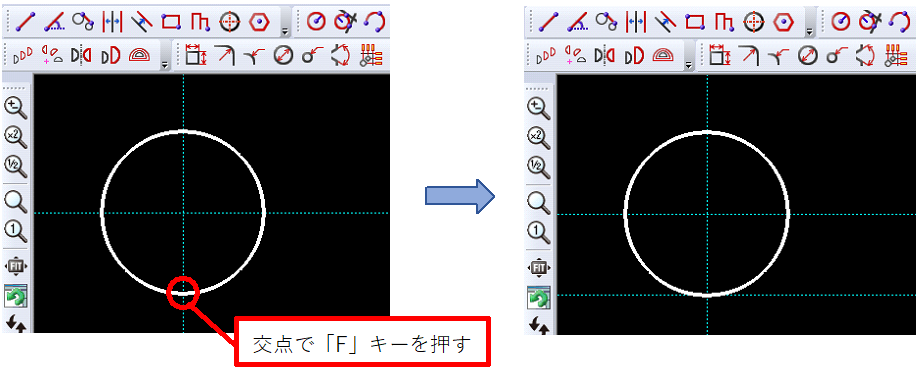 交点で補助線を引くイメージ図