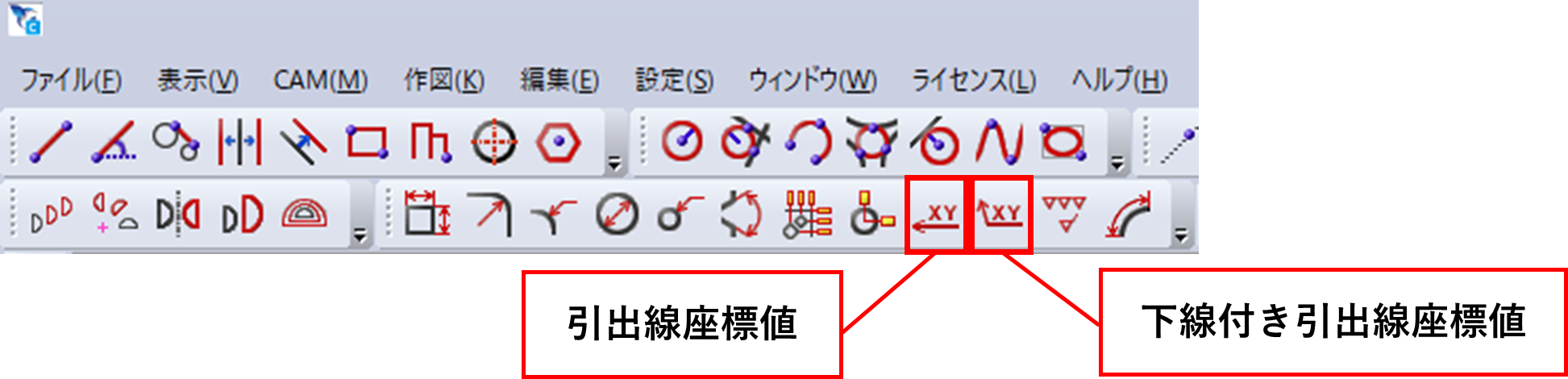 引出線座標値アイコンのイメージ