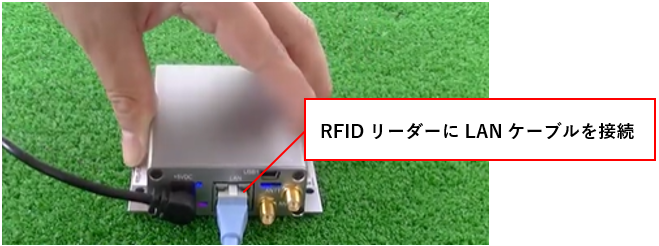 RFIDリーダーにLANケーブルを接続した図