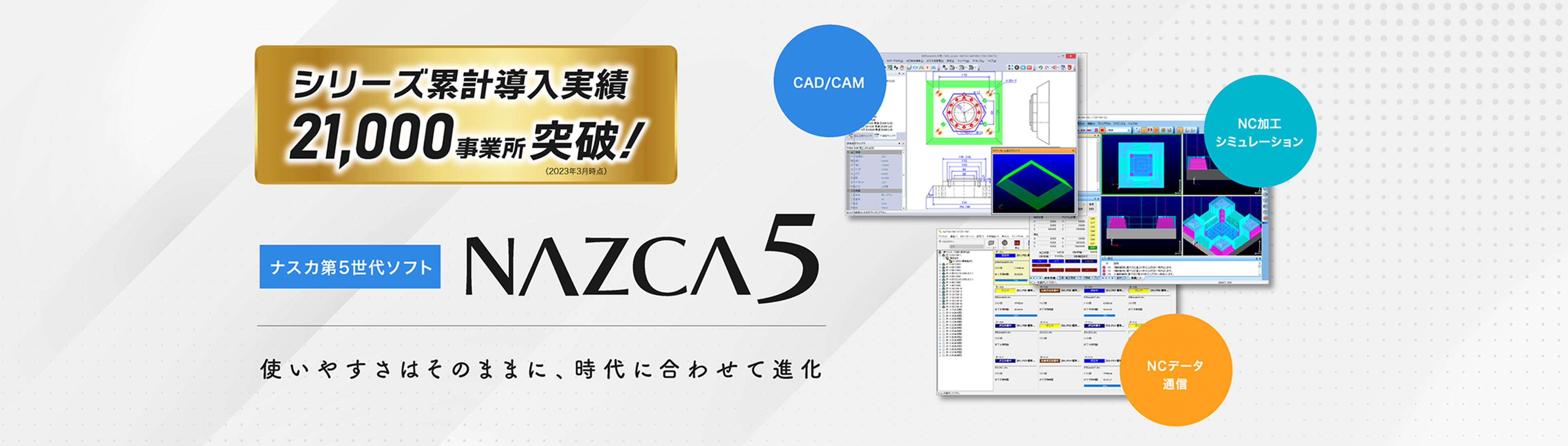 ナスカの第5世代ソフトNAZCA5。CADCAMからDNC通信まで豊富にラインナップ。